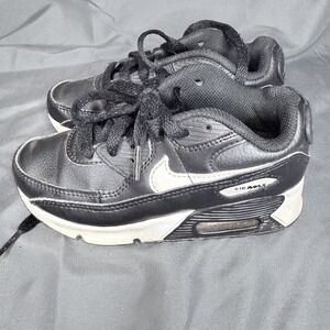 Nike Air Max 90 LTR (GS) Black White Leather Shoes Youth Size 12C Pre-owned